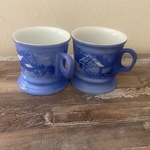 Vintage Pair of Blue Currier & Ives